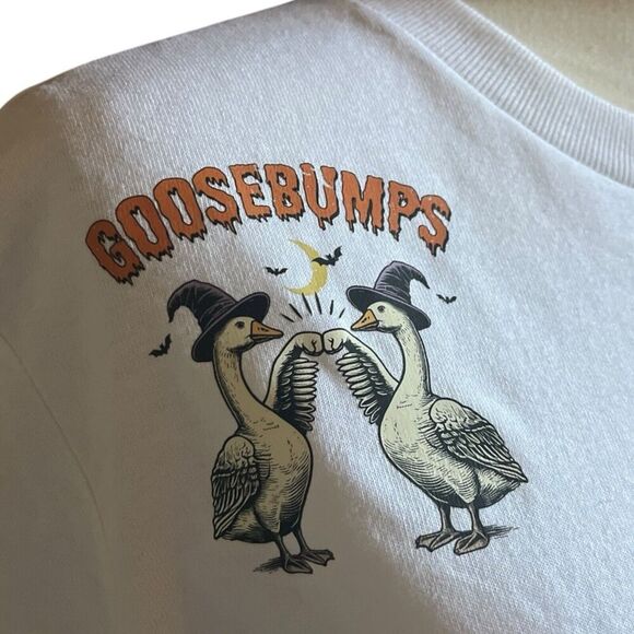 Fall Halloween T-shirt Goosebumps Graphic Tee Short Sleeve White NEW Unisex - Picture 3 of 8